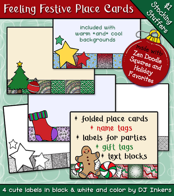 Christmas dinner place cards, labels or gift tags by DJ Inkers