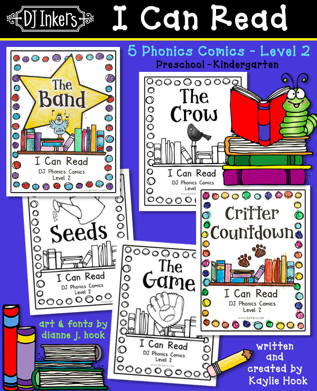 5 printable mini comic books for early readers by DJ Inkers